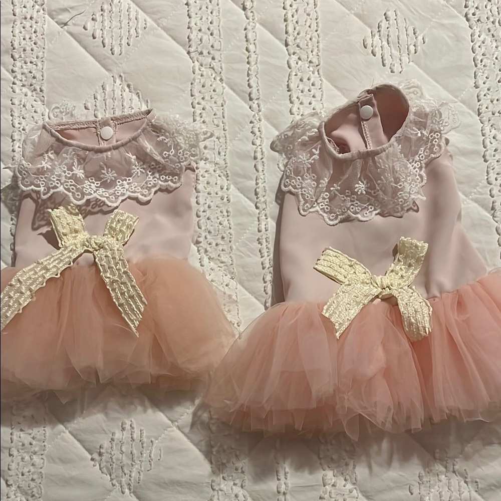 Pink Lace Dog Dresses with Bow. Lot of 2